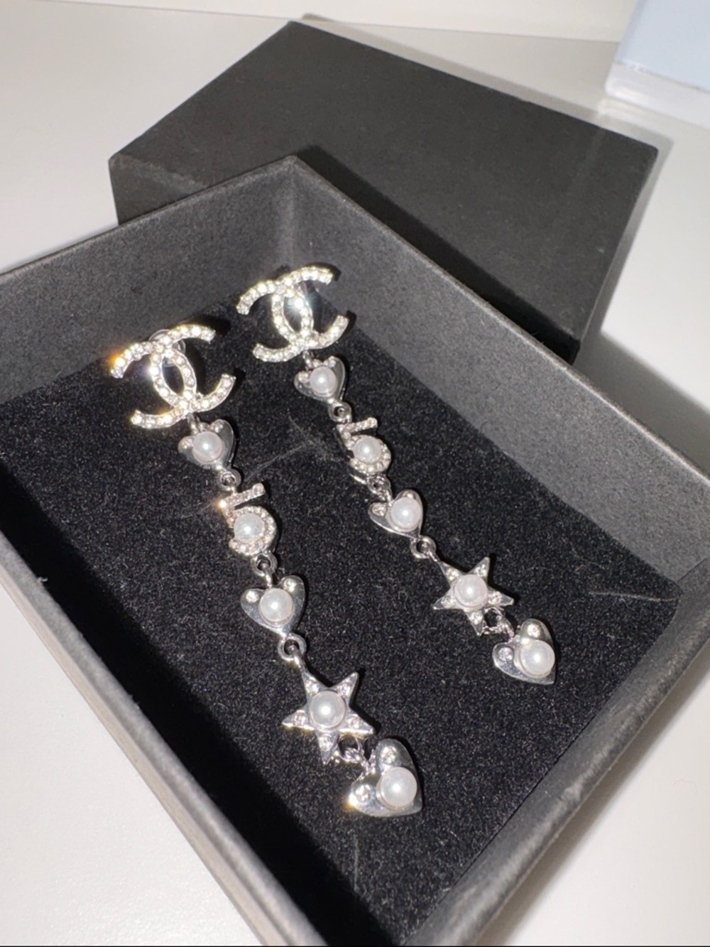 Silver-Tone Pearl Drop CC Earrings